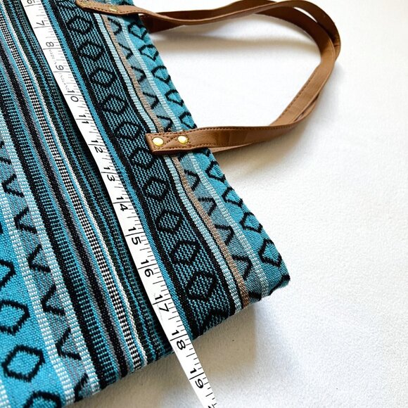 Fabric handbag 18" x 15" - turquoise - Picture 2 of 4